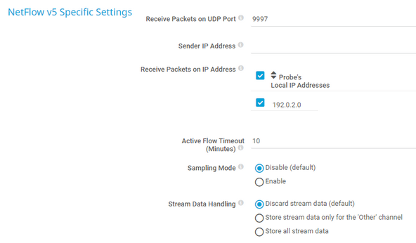 NetFlow v5 Specific Settings